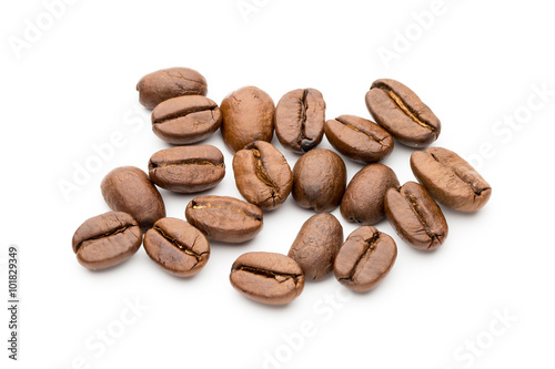 Coffee beans isolated on white background  closeup  macro