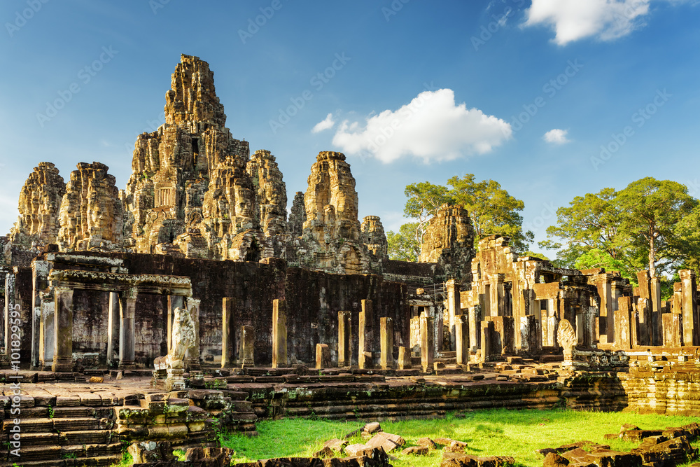 Stone faces of ancient Bayon temple in Angkor Thom, Cambodia Stone faces of ancient Bayon temple in Angkor Thom, Cambodia