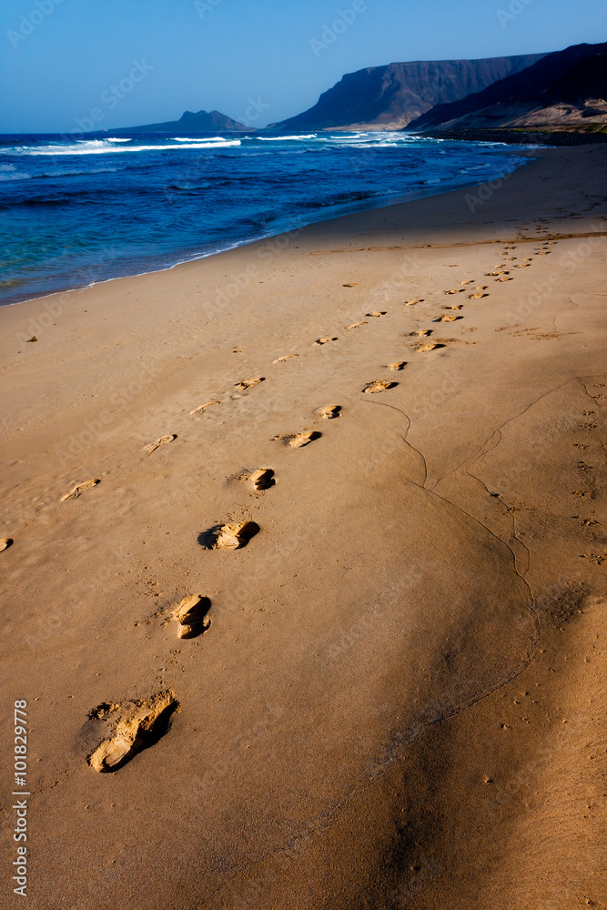 Obraz premium Foot steps in the beach sand, Cape Verde
