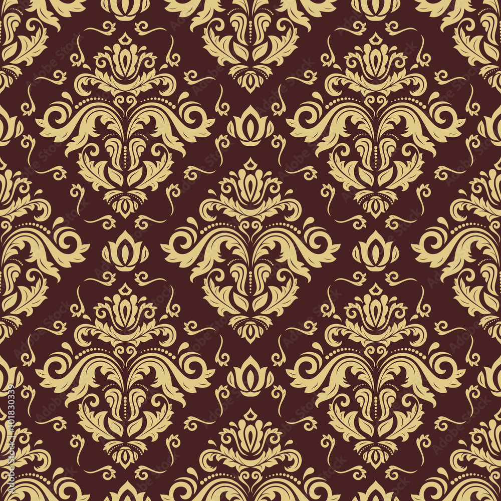 Seamless wallpaper in the style of baroque. Traditional vector golden pattern. Classic oriental background