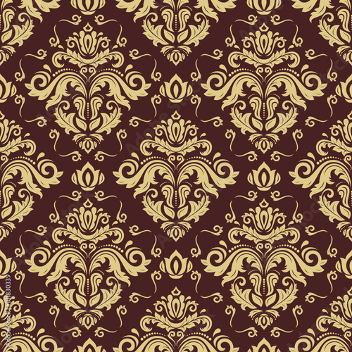 Seamless wallpaper in the style of baroque. Traditional vector golden pattern. Classic oriental background