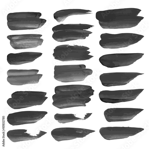 Abstract realistic strokes painted with black paint isolated on a white background