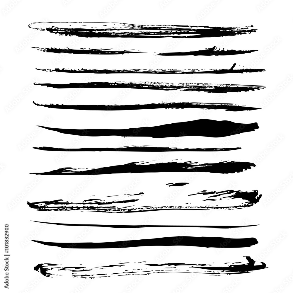 Big set of long black strokes texture in ink on white paper Big set of long black strokes texture in ink on white paper