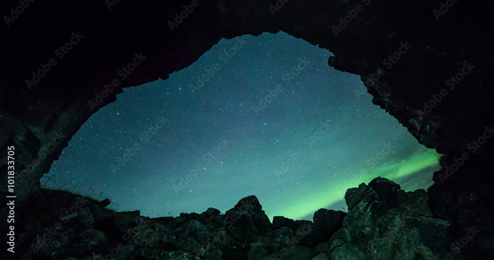 Aurora borealis and Northern lights at volcanic area in Iceland