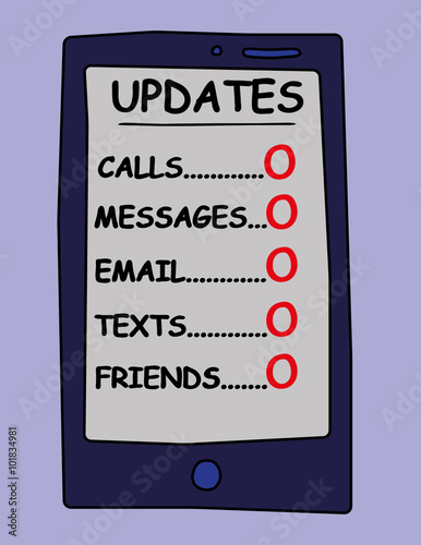 Humorous look at Social Networking with a cell phone that has no calls,no messages and other updates indicating zero friends in your circle