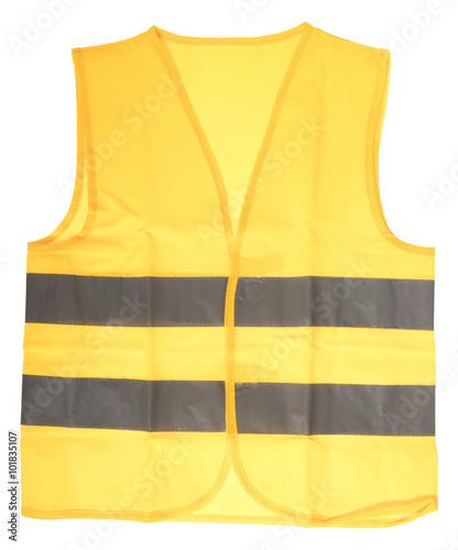 yellow Safety Vest / yellow Safety vest with reflective stripes isolated over a white background