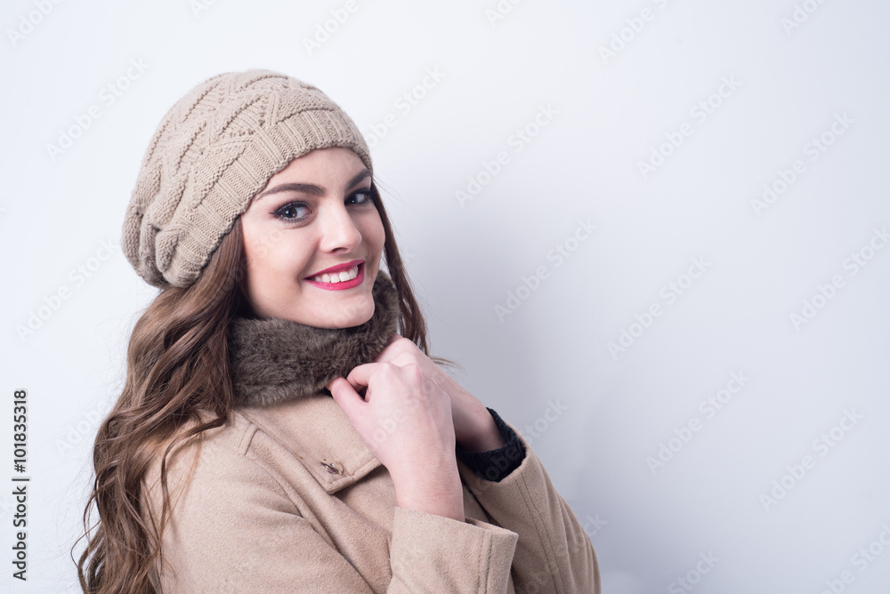 smiling girl in winter clothes smiling girl in winter clothes