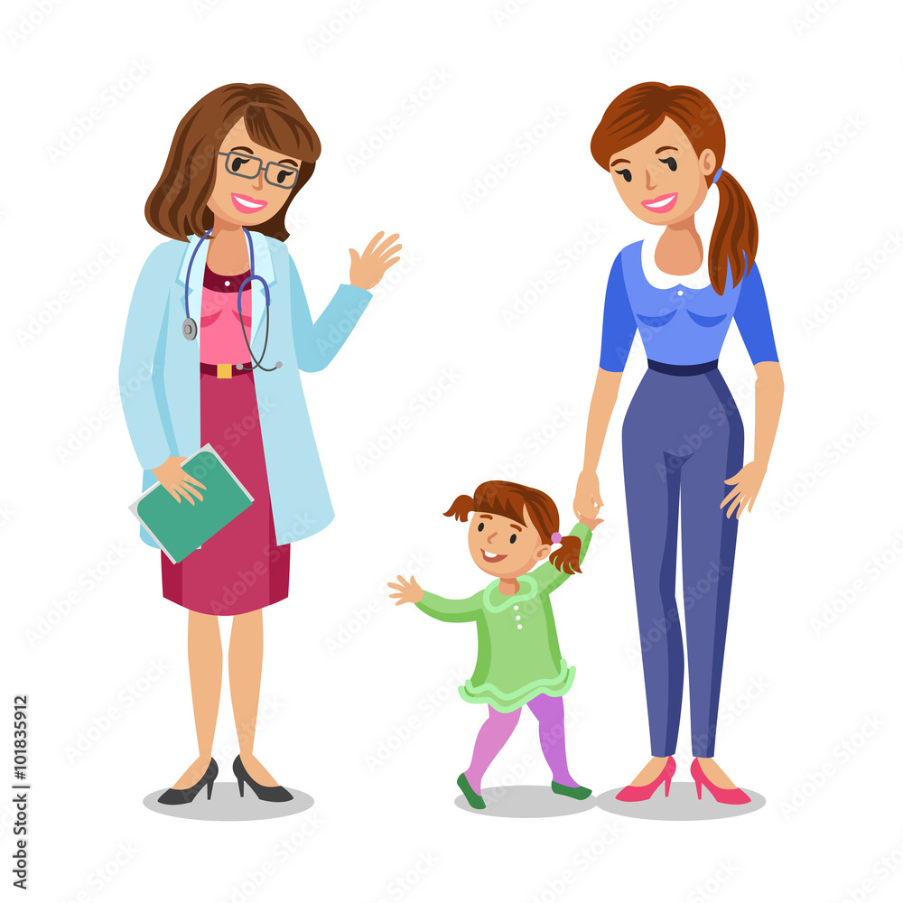 Woman with little girl visiting doctor, mother and daughter Woman with little girl visiting doctor, mother and daughter
