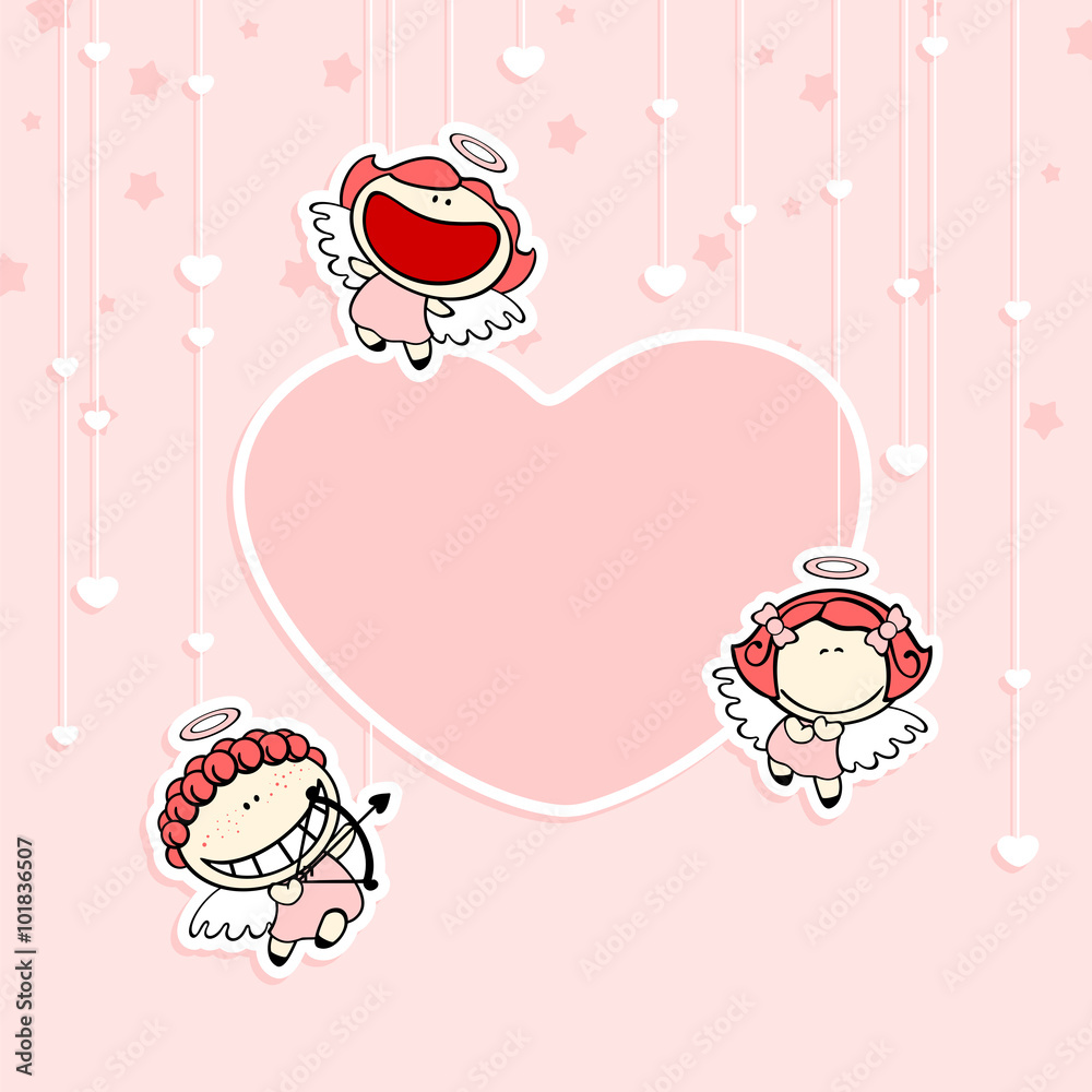 Fotografie Valentine card with cute cupids