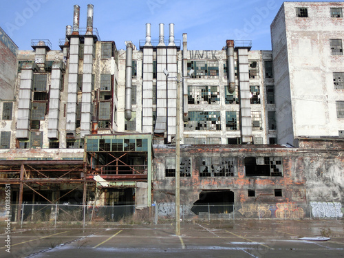 Abandoned factory in Detroit, Michigan with broken windows - landscape photo