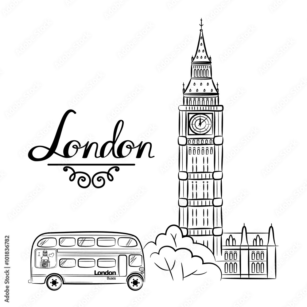 hand sketch World famous landmark collection : Big Ben London, England and  sketch of Paris, Eiffel Tower. Vector illustration Stock Vector | Adobe  Stock