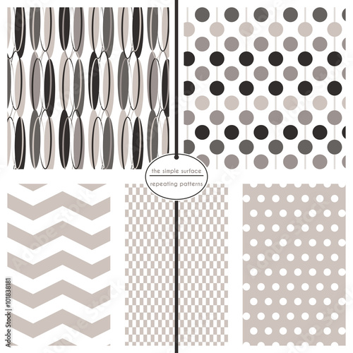 Grey and black geometric pattern set. Repeating patterns for fabric, gift wrap, backgrounds, scrapbooking and more. Oval, circle, chevron, rectangle and polka dot prints. Modern, contemporary, retro.