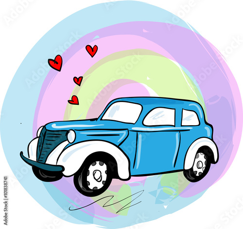 Vintage car. Retro car. Classic car. Valentines day. Love car