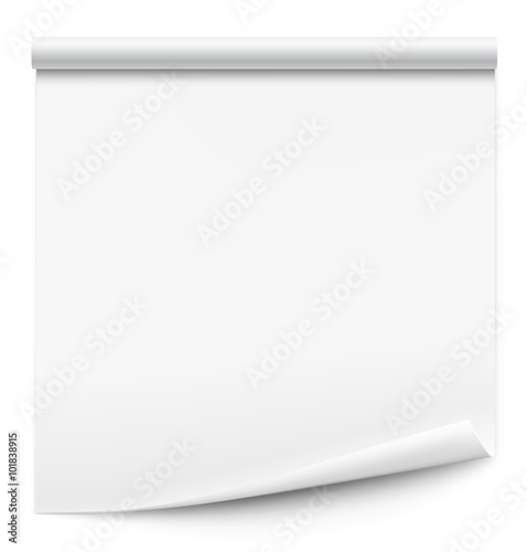 Curled blank paper sheet on white background. Vector illustration