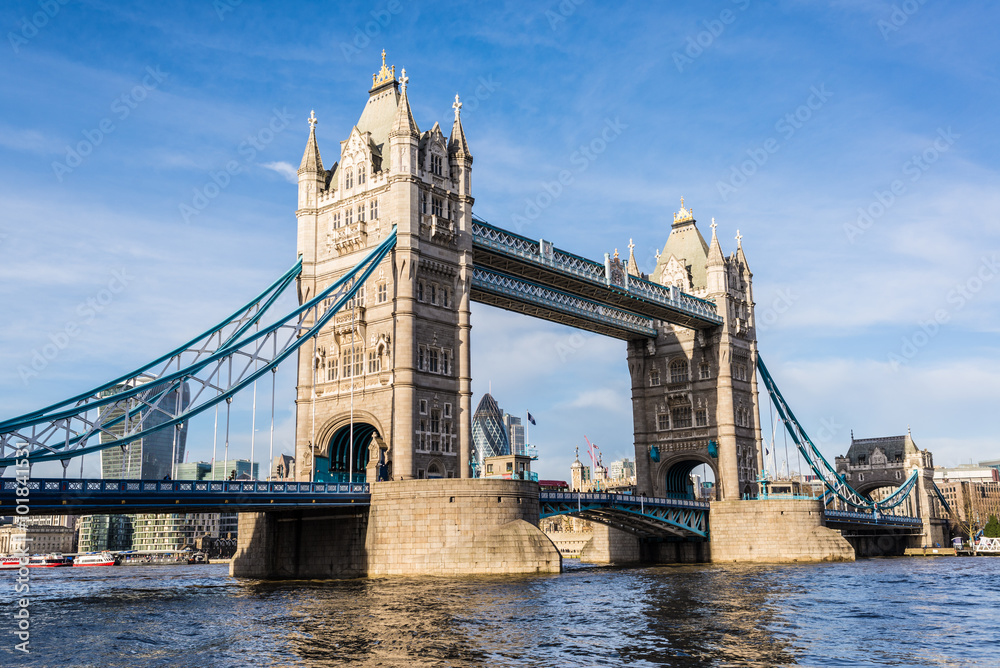 View of the famous London Tower bridge in a sunny day