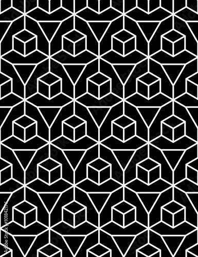 Vector modern seamless geometry pattern illusion, black and white abstract geometric background, pillow print, monochrome retro texture, hipster fashion design