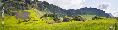 Fototapeta panorama with stones in green canyon in Iceland
