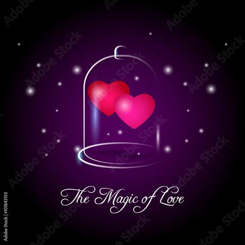 Two pink hearts in glass bubble