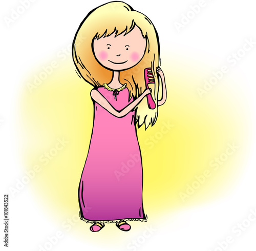 Girl combing her hair
