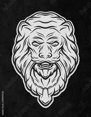 Lion head door. On a dark background.