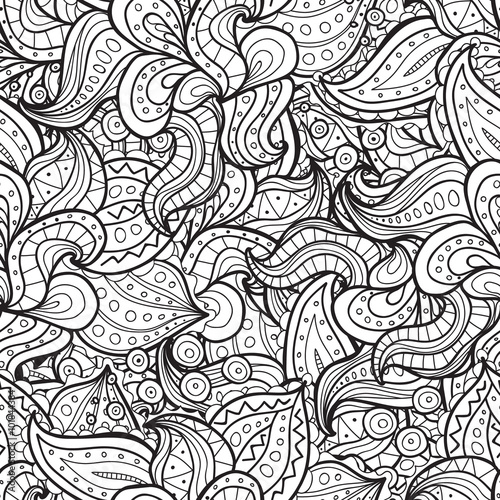 Vector doodle seamless pattern. Coloring book for adult and children.Coloring page. Outline abstract wavy drawing.