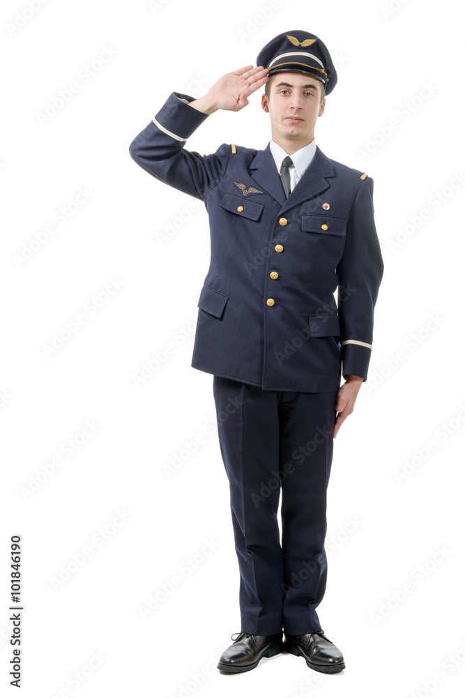 Full length portrait of young army officer saluting isolated on Full length portrait of young army officer saluting isolated on