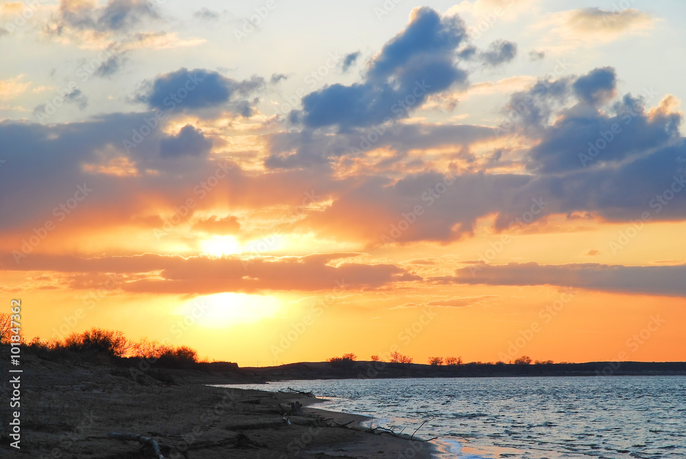 Sunset on the Volga river in the spring Sunset on the Volga river in the spring