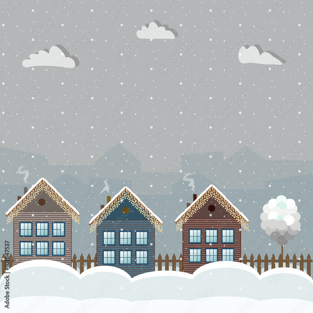 Colorful Wooden Houses, Winter Theme