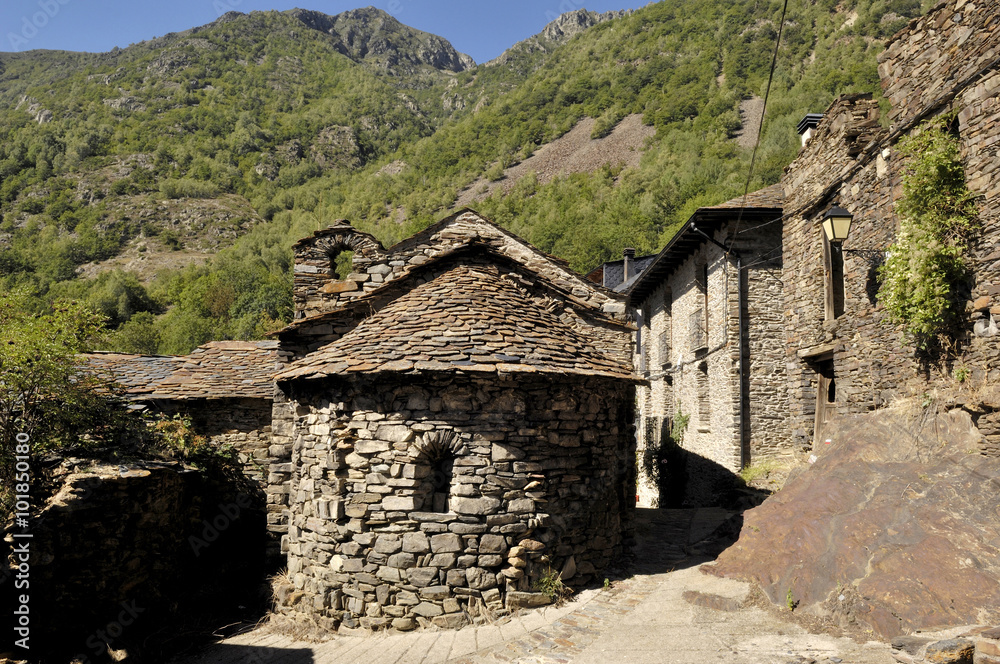 Sant Roma church in the village of Aineto, Pallars Sobira, Pyrenees moutains, Lleida, Spain