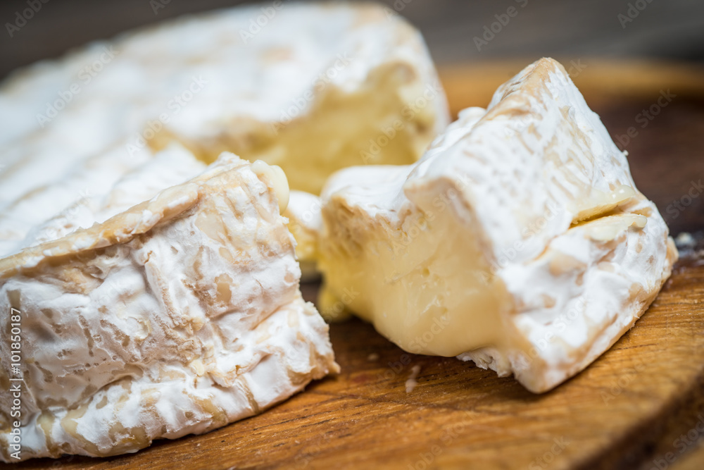 Close up  slice camembert cheese