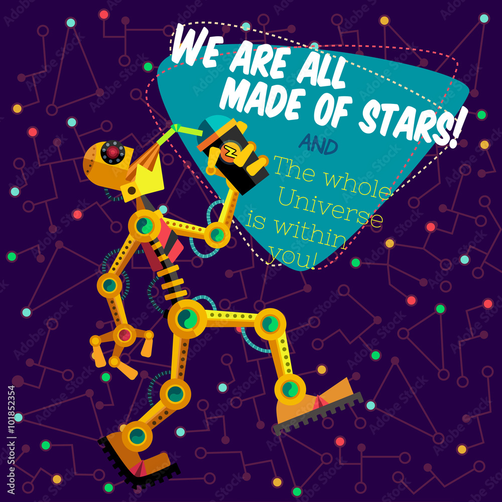 Fototapeta premium Vector illustration in flat style about Robot. Greeting card