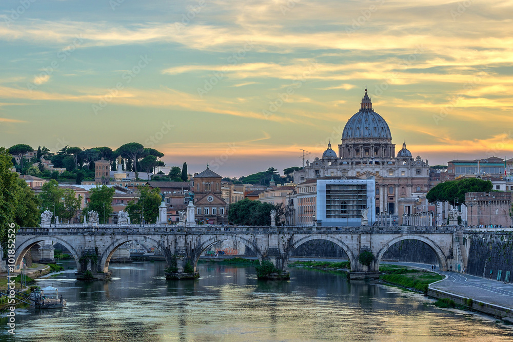 Sunset at Rome with Saint Peter's Basilica , Rome , Italy