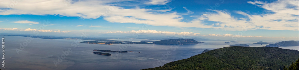 Orcas Island Panorama of the San Juan Islands With a Blue Sky