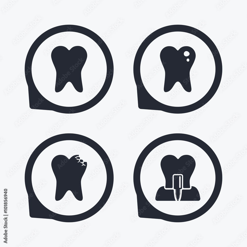 Dental care icons. Caries tooth and implant. Dental care icons. Caries tooth and implant.
