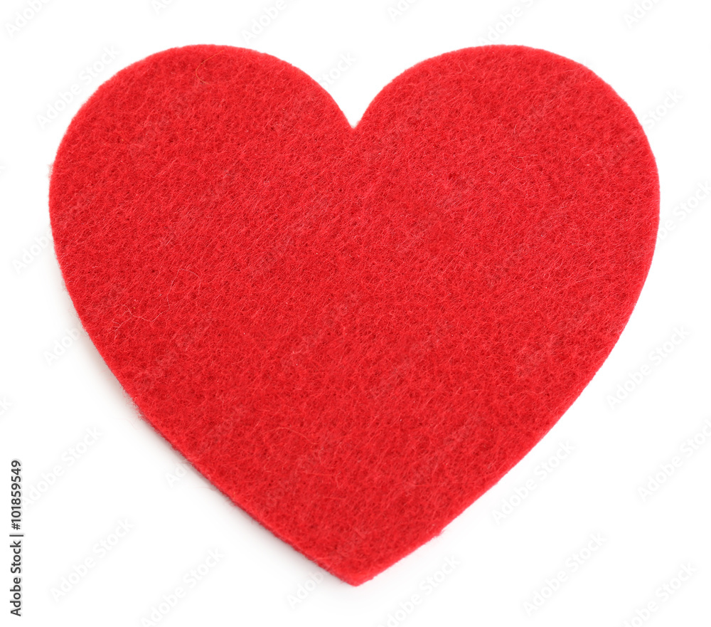 Fotografie Red felt heart isolated on white background
