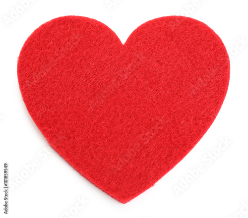 Foto Red felt heart isolated on white background
