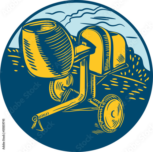 Concrete Mixer Circle Woodcut
