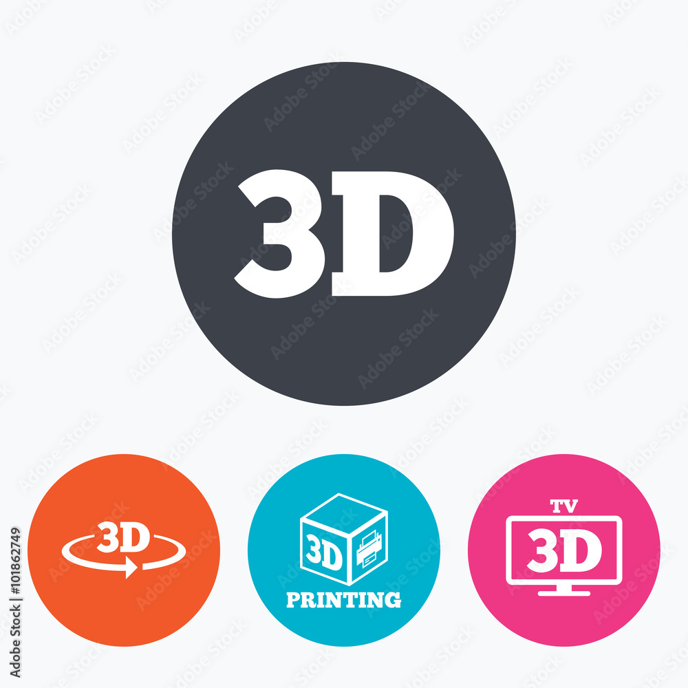 3d technology icons. Printer, rotation arrow.