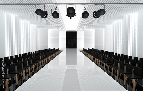 3D illustration of fashion empty runway with spot light. before a fashion show