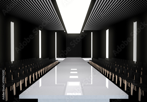 3D illustration of fashion empty runway with spot light. before a fashion show photo