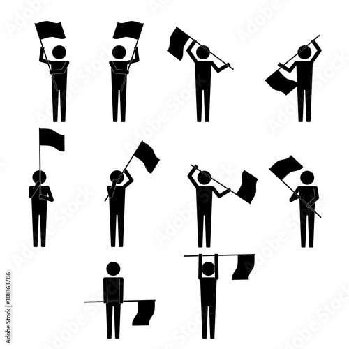 Men with various moves & gesture waving flag info graphic icon vector sign symbol pictogram
