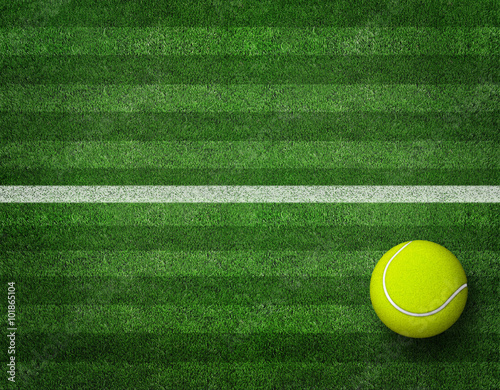 tennis balls on tennis grass court