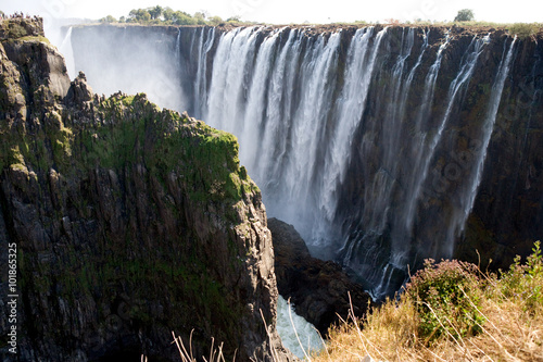 Fototapeta View of Victoria Falls from the ground. Mosi-oa-Tunya National park. and World Heritage Site.  Zambiya. Zimbabwe. An excellent illustration.