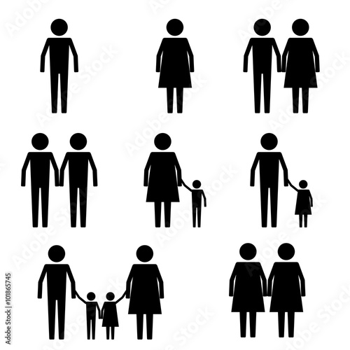 Family Stick Figure Sign Symbol Pictogram Icons Set