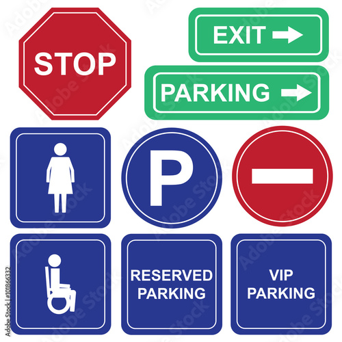 Transportation Road Parking Lot Set Sign Symbol