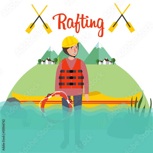 rafting people standing boat river helmet raft canoe sport kayak