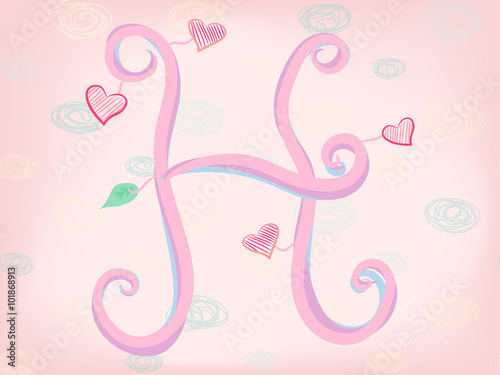 hand drawn alphabet  H  on pink background