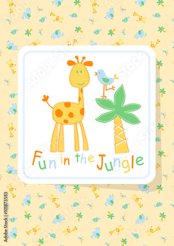 Fun in the Jungle with giraffe and bird embroidery