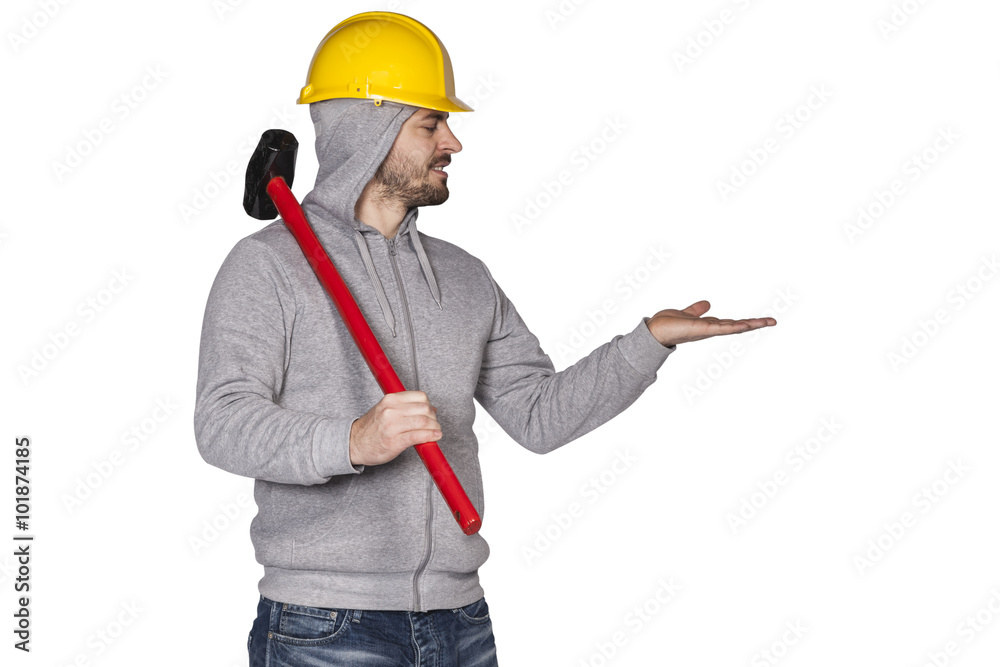 builder on a white background, space for advertisement builder on a white background, space for advertisement
