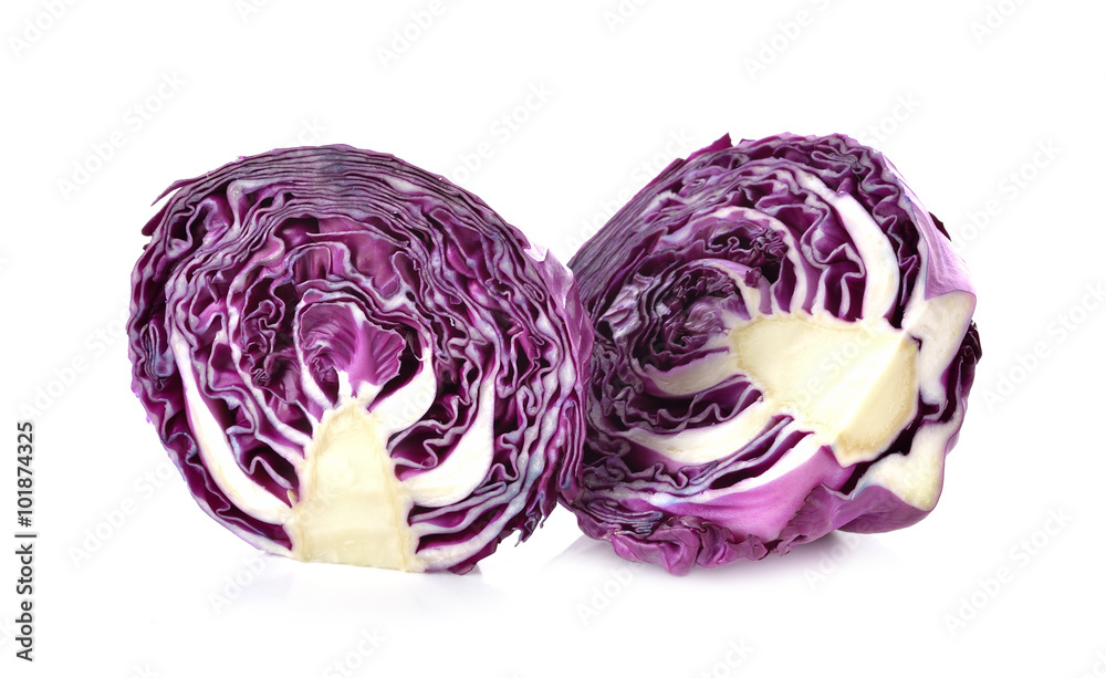half cut fresh red cabbage on white background half cut fresh red cabbage on white background
